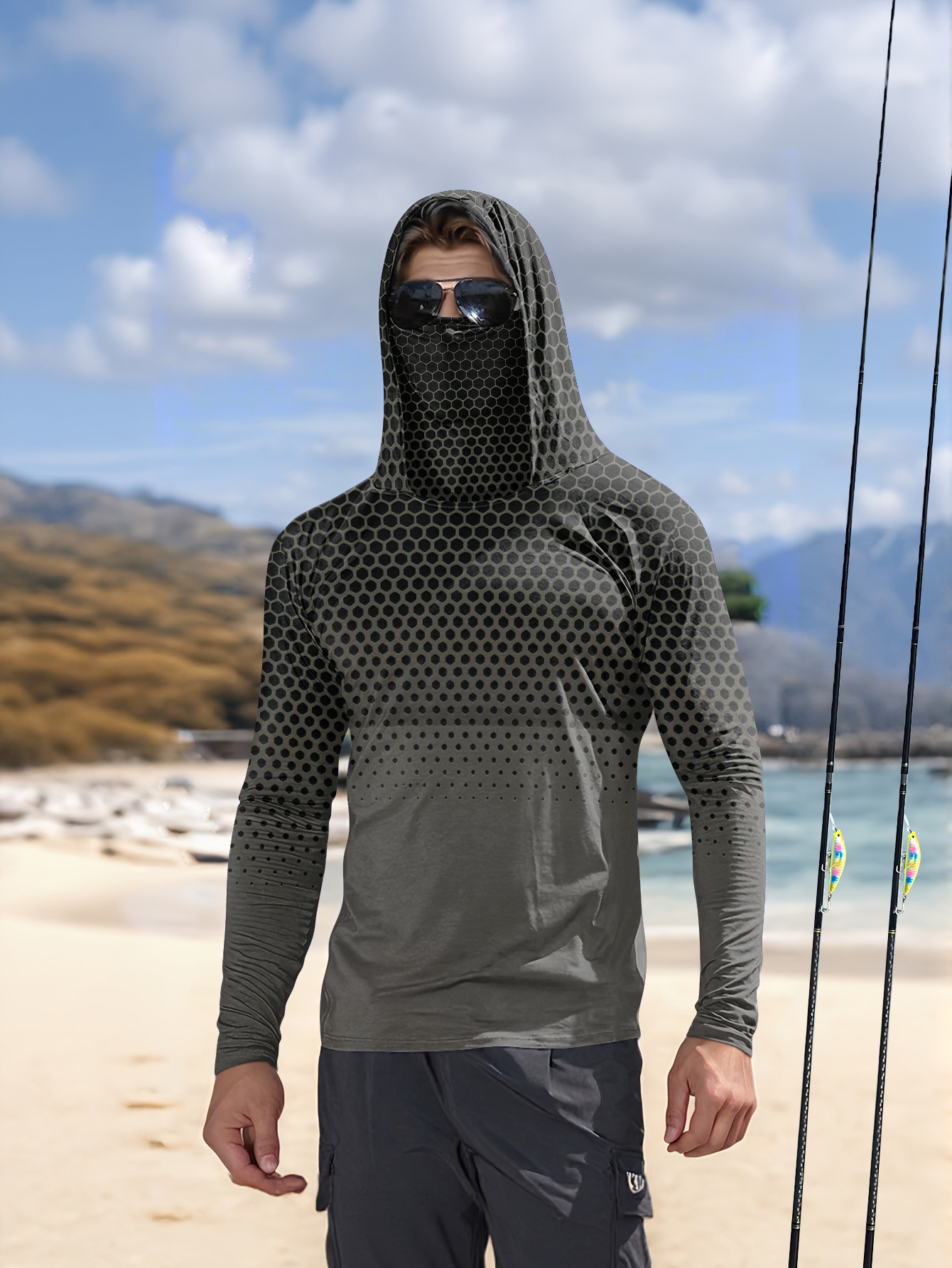 Men Hood Fishing Shirt long sl - Fishing Shirt Uv Protection review and price