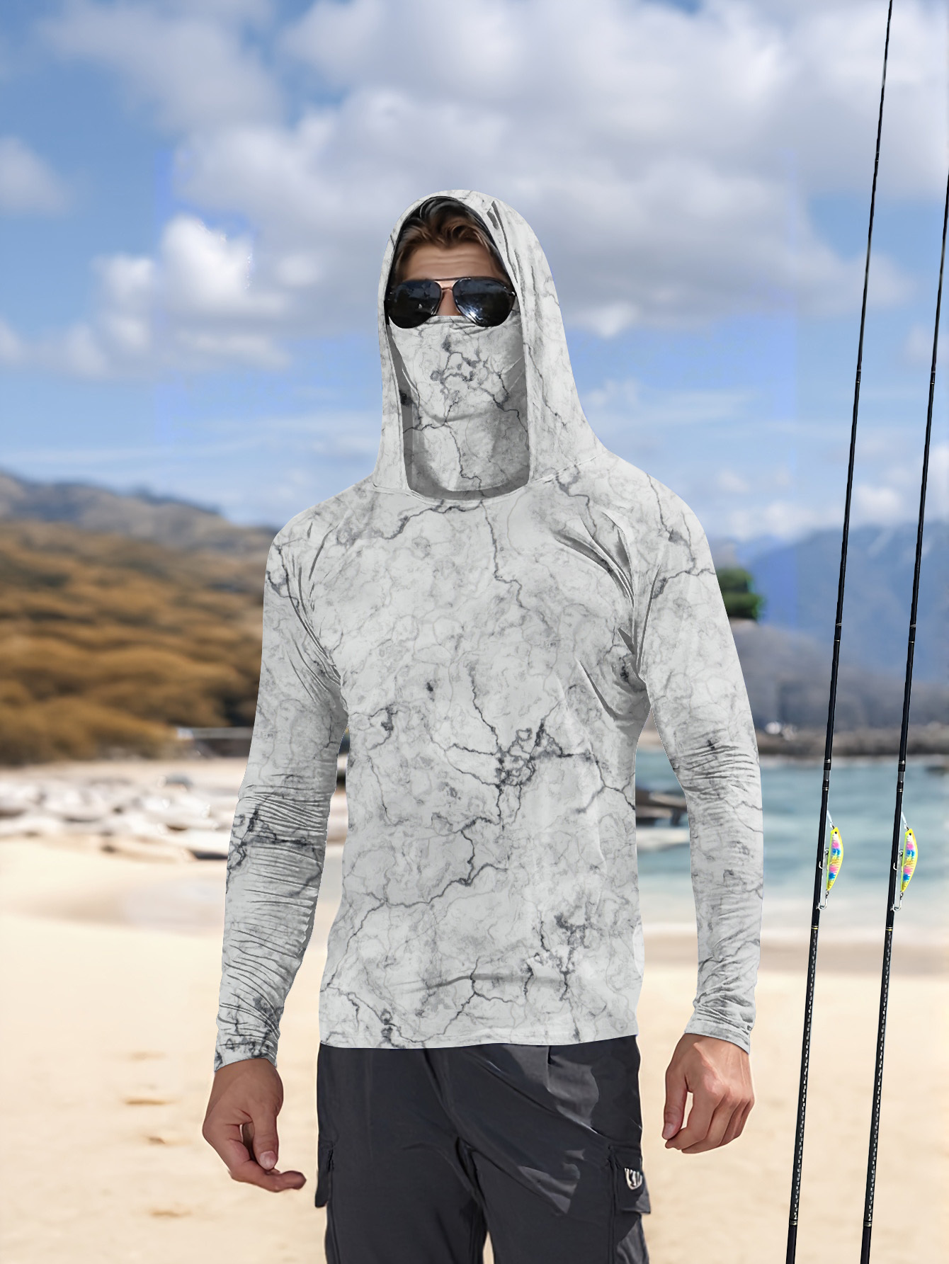 Men Hood Fishing Shirt long sl - Fishing Shirt Uv Protection review and price